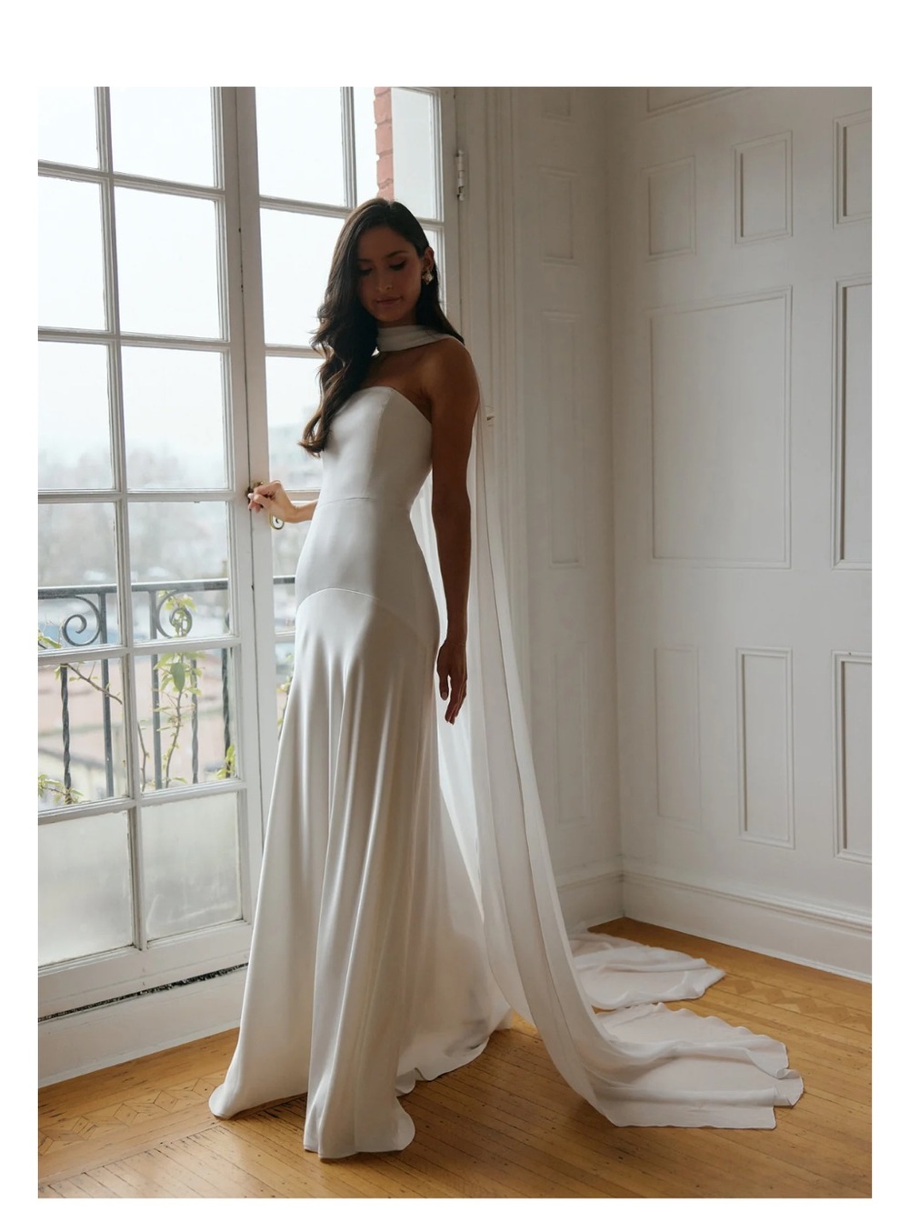 White Satin Draped Neck Scarf - Women's Evening Wrap